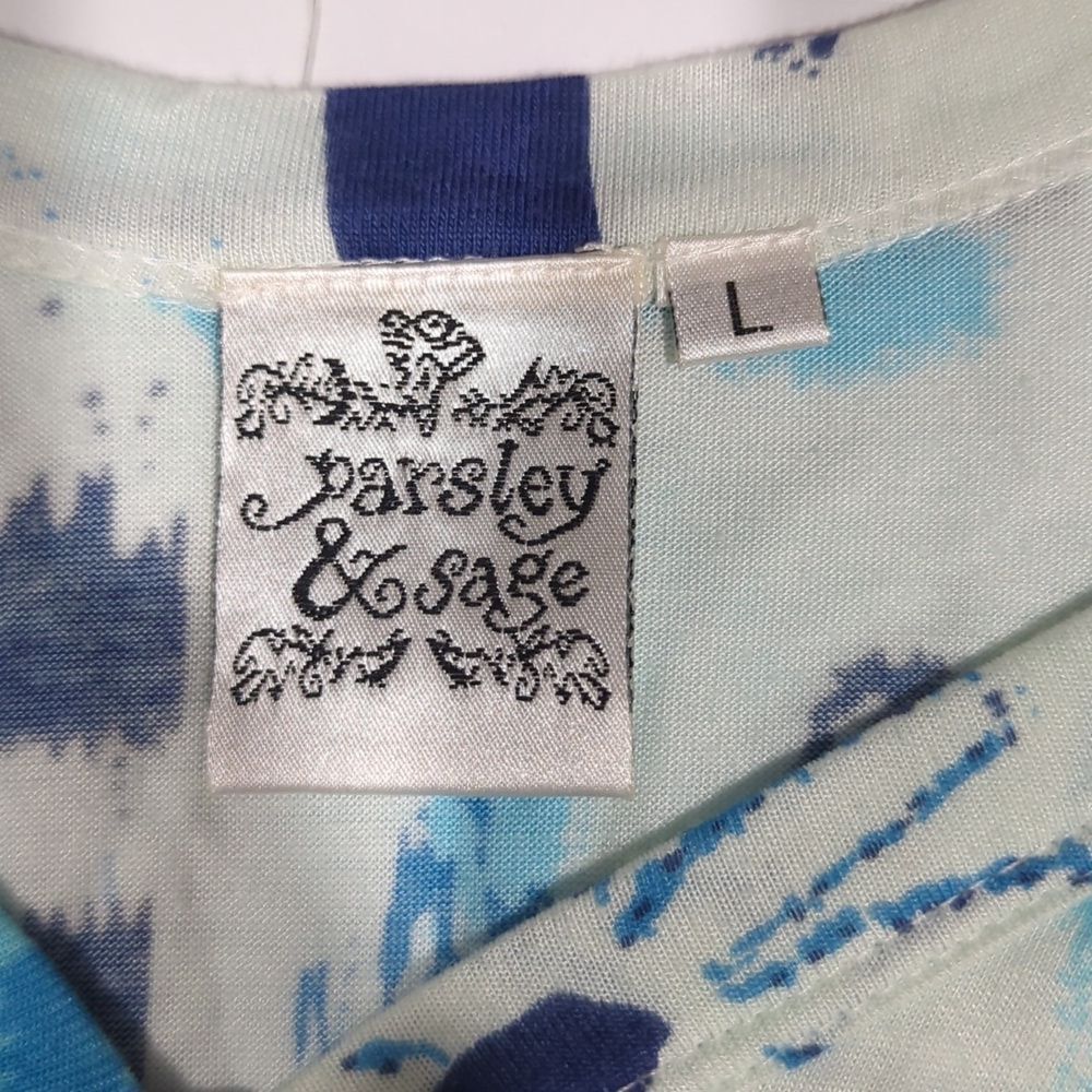 Parsley & Sage Top Womens Large Blue White Art Tunic - Picture 6 of 9
